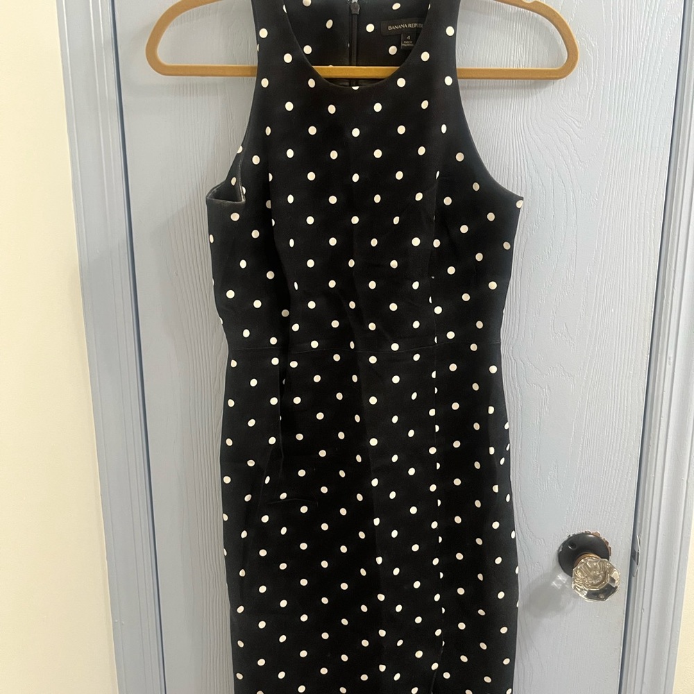 Banana Republic Black Midi Dress with White Dots